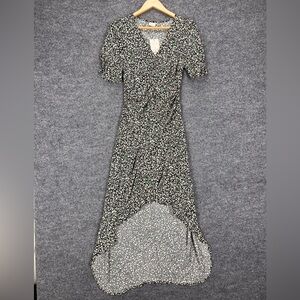 A New Day High Low Dress Women’s Small Floral Short Puff Sleeve Ruched NEW